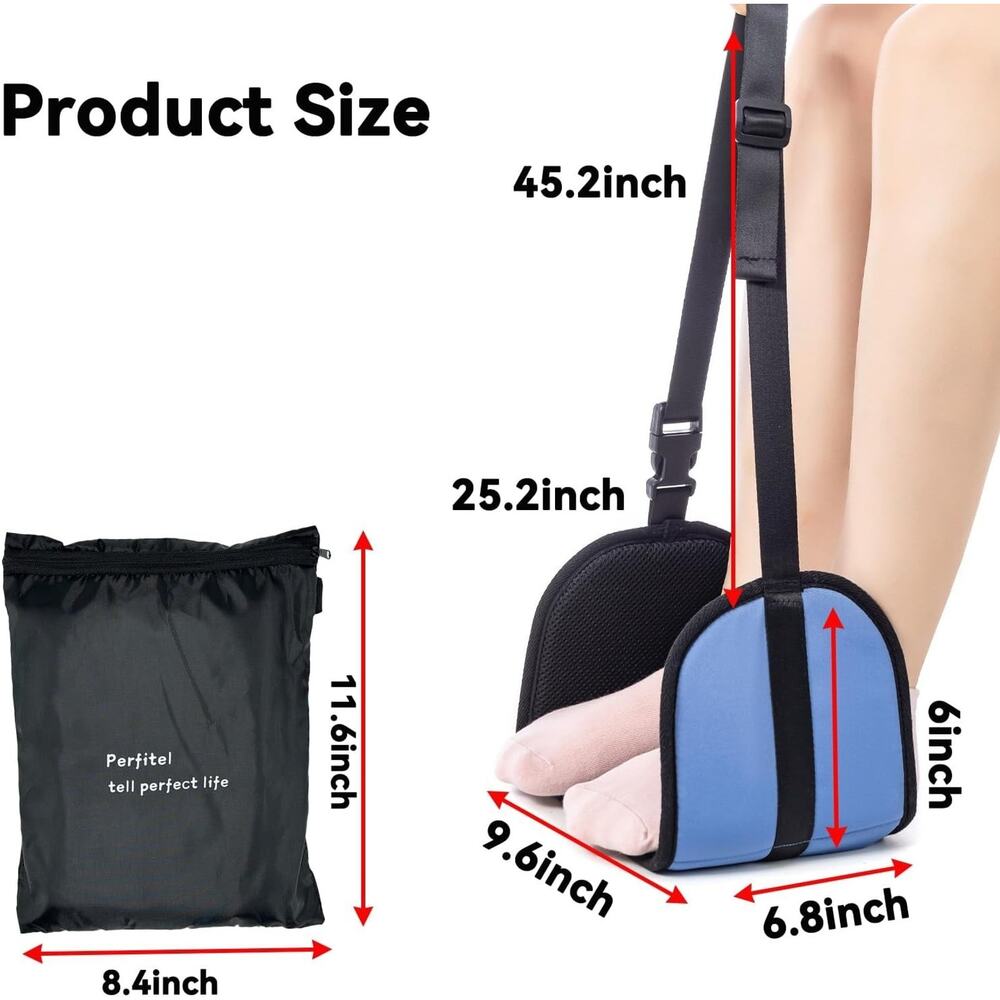 Foot Hammock for Travel Relax Adjustable Airplane mesh Footrest Hammock Portable - Picture 2 of 7